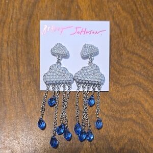 Betsey Johnson Silver and Blue Dangle Earrings